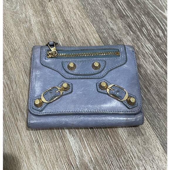 BALENCIAGA paris sky blue Leather trifold Wallet Coin Purse - Picture 1 of 9